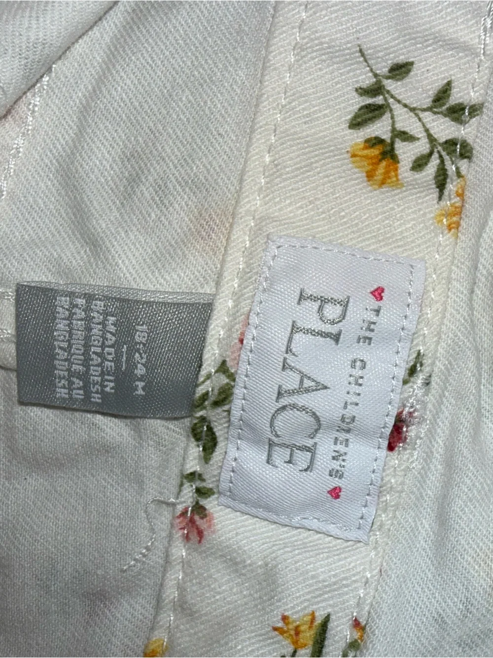The Children's Place White Floral‎ Bib Overalls with Yellow & Pink Blossoms